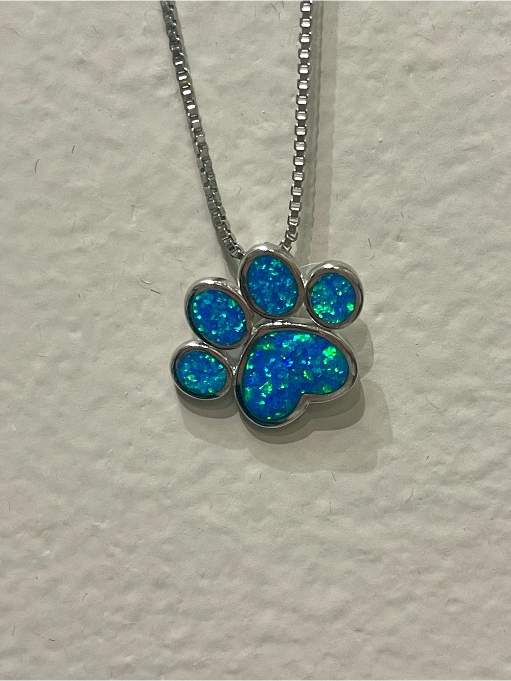 Blue Opal Paw Print Pendant Necklace